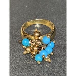 Vintage Veronese 18k Over Sterling Silver With Turquoise Beads Ring Size 5.75